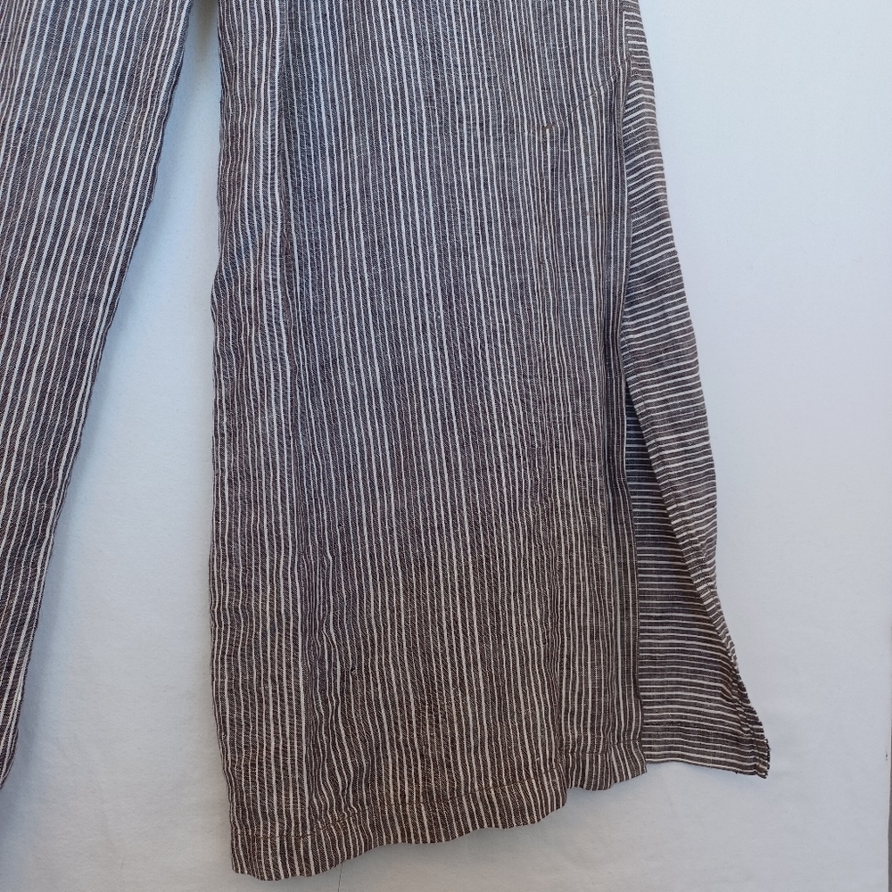 Ett Twa Anthropologie Striped Wide Leg Pants Brown White Rope Belt Tassel Size 2 - Picture 12 of 15